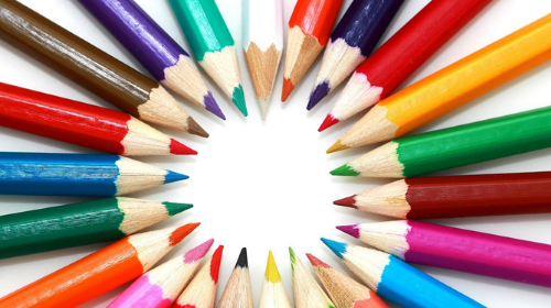  Colored pencils on a table